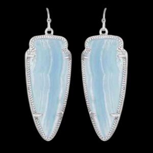 Kendra Scott Skylar Arrowhead Silver Earrings in Blue Lace Agate